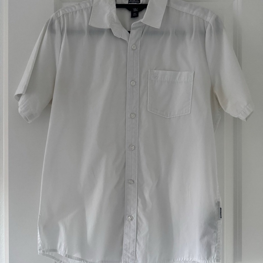 Volcom men’s white collar button down casual classic fit shirt top Size medium